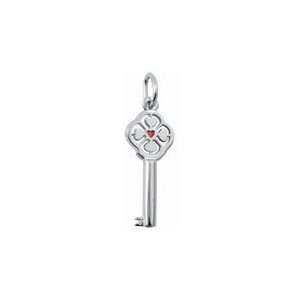  Key with Red Heart Center Charm in White Gold Jewelry