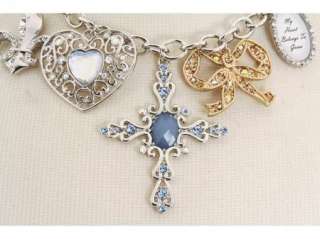 NWT GUESS necklace 190875 21 Multi heart cross crystals blue silver 