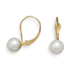   Akoya Pearl Earrings with Yellow Gold Lever Cup CleverSilver Jewelry