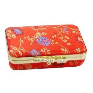  Red Flowered Chinese Satin Double Lipstick Purse Beauty