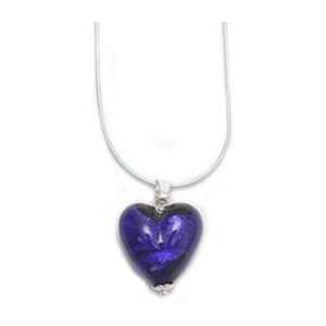  Blue Murano Glass Heart Sterling Necklace Italy Jewelry