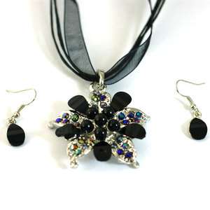   Black Fashion Cute Wedding Gemstone Women Necklace Earring Jewelry Set