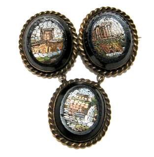 Antique Neoclassical Micro Mosaic Stone Brooch Pin  