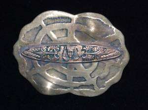 Arts & Crafts Egyptian Revival Etched Brass Brooch 5106  