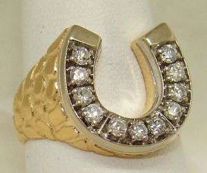 Mens Diamond Horseshoe Ring 14kt Gold Nugget Its Houston Rodeo Time 