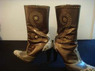 Womens Pollini Bronze Brown SNAKESKIN Boots 9 39 $899  