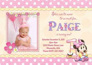 Minnie Mouse 1st First Birthday Invitation Personalized  