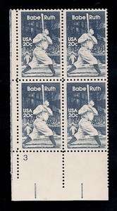 1983   BABE RUTH   #2046 Mint  MNH  Plate Block  
