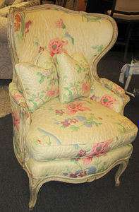   French Wing Chair w/ Quilted Trapunto Palm Beach Tropical Upholstery