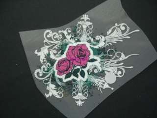 PINK ROSE ON WHITE MOTIF Iron On Heat Transfer Patch  