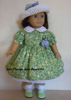 18 Inch DOLL CLOTHES Mint Green Floral Dress Hat EASTER  