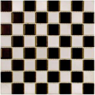 Checker Matte Black & White 12 in. x 12 in. Glazed Porcelain Mosaic 