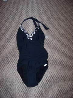   sara blakely black v cut xebra trimmed one piece swimsuit sm  