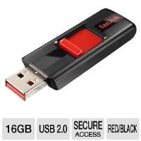 SanDisk 16GB Cruzer USB 2.0 Flash Drive Black/Red 16GB, Black / Red 