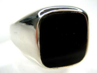 MENS SQUARE BLACK ONYX STERLING SILVER RING 9.5 SOLID  