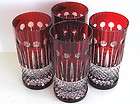 AJKA KING LOUIS RUBY RED CASED CUT TO CLEAR LEAD CRYSTAL HIGHBALLS Set 