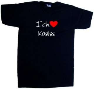 Ich Liebe Koalas T Shirt mit V Ausschnitt, Schwarz  
