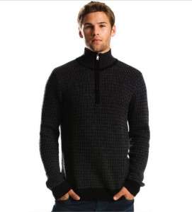 Armani Exchange Bi color Half Zip Mock Sweater Black/Heather Charcoal 