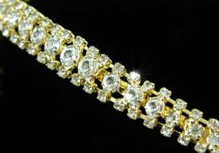 Row Clear Crystal Gold Pl Bridal Headband Tiara T1206  