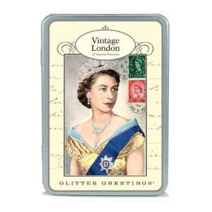 Cavallini Glitter Greetings, Vintage London, Postkartenset mit 12 