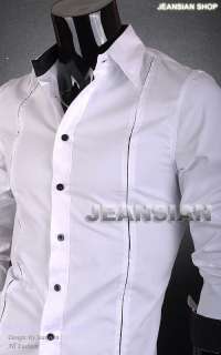 3mu Mens New Designer Double Line Slim Dress Shirts Black/White S M L 