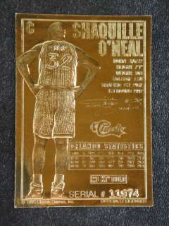 Classic 23 Karat Genuine Gold Foil Sculptured Shaq Card  
