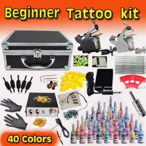 Beginner Tattoo Kit 2 Machines Power 40 Color Inks D105  