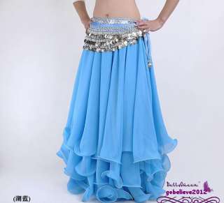 HotNew Beautiful 3 Layers Belly Dance Skirt Light Blue  