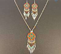 Southest Beaded Necklace and Earring set brown  