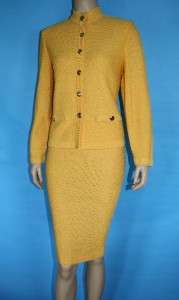   KNIT FITTED JACKET SKIRT 2 PC SUIT HONEYCOMB YELLOW SZ 8 6 4  