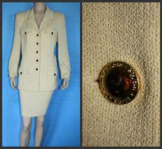 JOHN COLLECTION KNIT FITTED JACKET & SKIRT 2 PC SUIT LIGHT GOLD SZ 12 