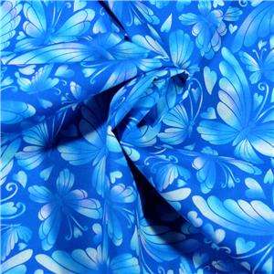 Cotton Fabric,Gorgeous Butterflies in Blue, Packed; BTY  