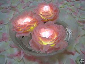 24 LED Floating Pink Silk Rose Candle Wedding Party  