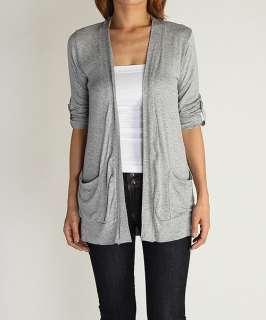   Rolled Long Sleeve Jersey OPEN CARDIGAN Light Weight Knit  