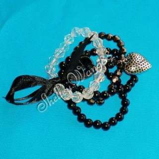 Korean Fashion Cool Beads Strand with Heart Wristband Cuff Belt 
