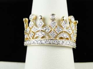10K YELLOW GOLD CROWN PINKY FASHION DESIGNER DIAMOND RING 1/2 CT 