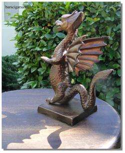 Sm DRAGON STATUE w Bronze finsh Cast Iron Winged Eragon sculpture girl 