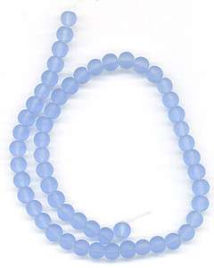 Blue Frosted Beach Sea Glass 6mm Round Beads  