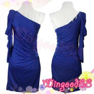   Womens One Shoulder Clubwear Evening Party Mini Rhinestones Dress Gift