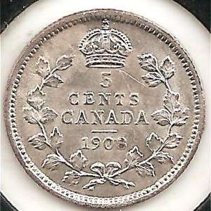1908 Large 8 XF Canadian Five Cents Silver #1  
