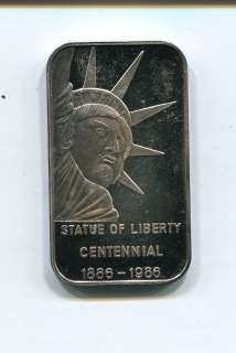 Statue Of Liberty Centennial 1 oz .999 Silver Art Bar  