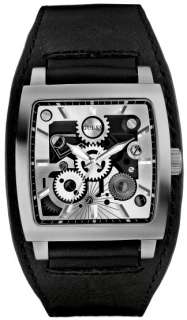 GUESS MEN BLACK LEATHER CUFF MEN WATCH,LAYER DIAL I95267G1 NEW  