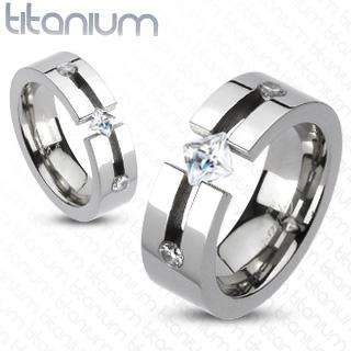 Titanium Fancy open cut band/ring with half ct Princess  