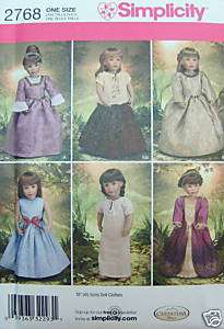 Simplicity 2768 American Girl 18 DOLL CLOTHES PATTERN 6 Outfit 