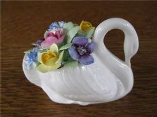 Golden Crown Bone China Hand Painted Flowers in Swan  