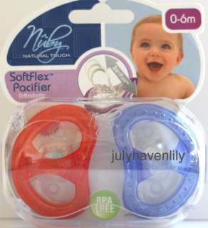 Nuby Natural Touch Orthodontic Pacifiers, 0+m, Blue Red  