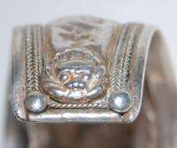 Antique Arts & Crafts Lapis Coral Metal Cuff Bracelet  