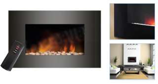 BLACK GLASS CURVED ELECTRIC WALL MOUNTED FIRE PLACE NEW  