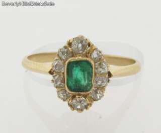 Antique Art Deco Emerald & Diamonds 18k Gold Ring  