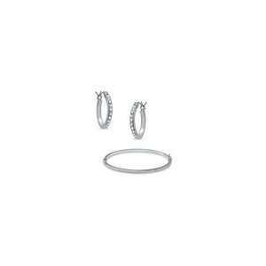   Hoop Earrings and Bangle Set in Sterling Silver ss init/nmbrs charm